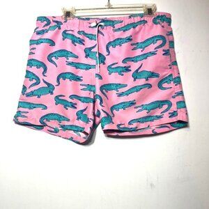 chubbies Pink Swim Trunks with Teal Alligator Print